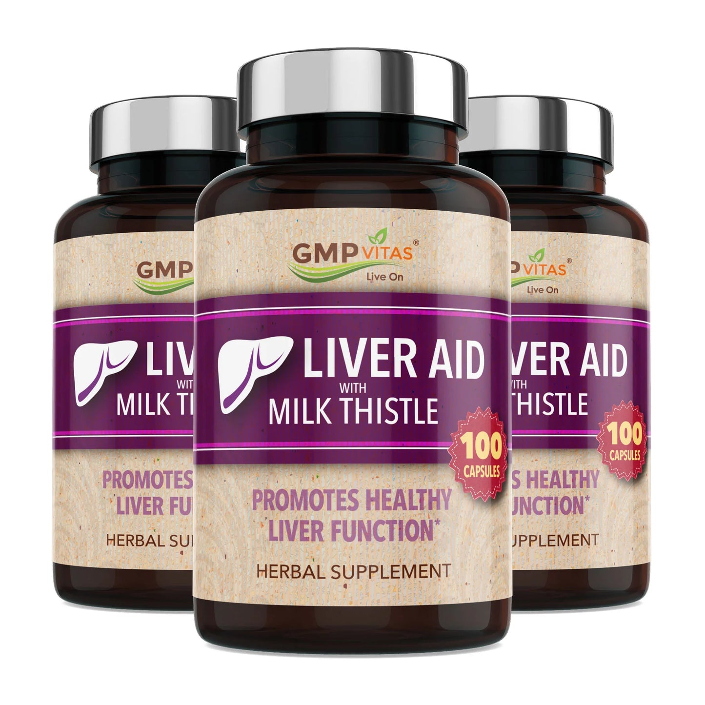 GMP Vitas - Super Liver Aid with Milk Thistle 100 Caps 3-Bottle Bundle