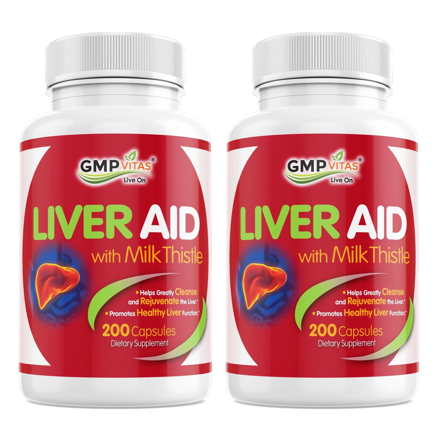 GMP Vitas - Milk Thistle Mega Liver Aid 200 Caps 2-Bottle Bundle